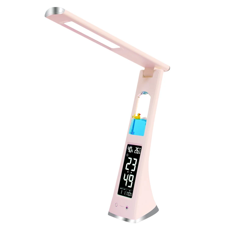 Portable table led light lamp clock lcd display screen calendar battery rechargeable desk reading lamps with cartoon animal