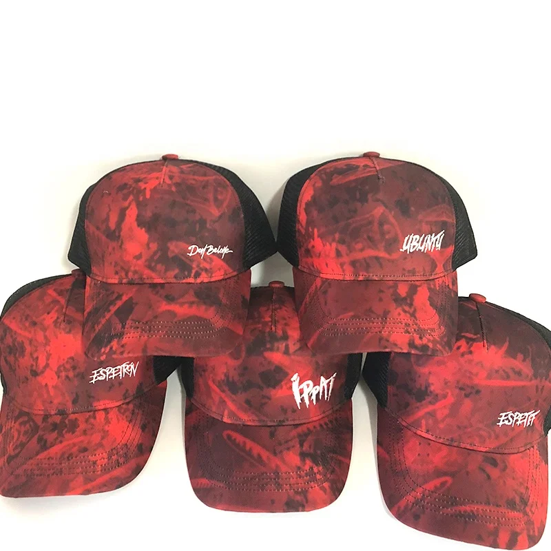 Factory Wholesale Summer All over print Sports Baseball Hat and Cap Custom 5 panels Mesh Trucker Cap Hats