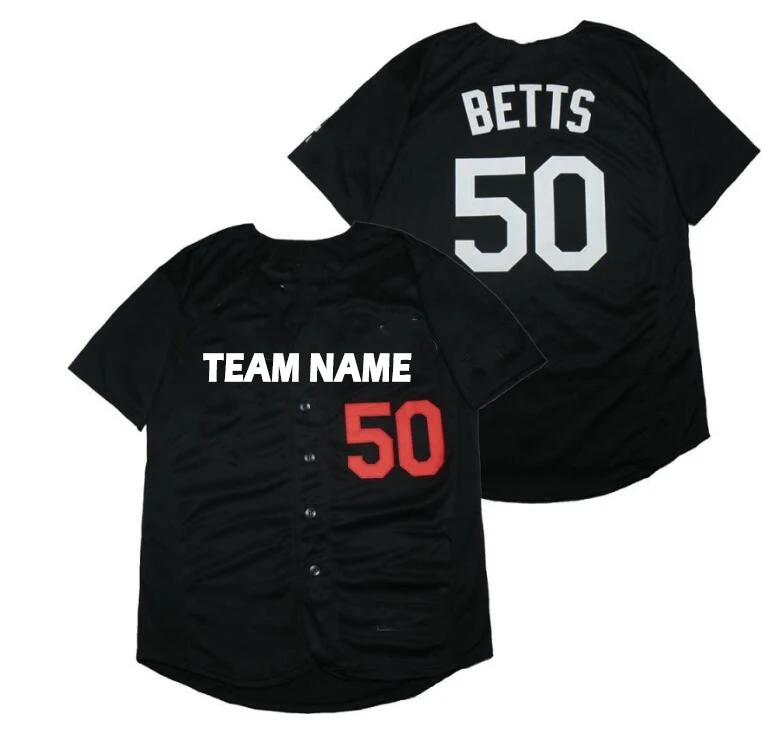 Вышитая бейсбольная майка Los Angeles Black 50 Mookie Betts 10 Turner 13 Muncy 14 Hernandez 21 Buehler 22 Kershaw