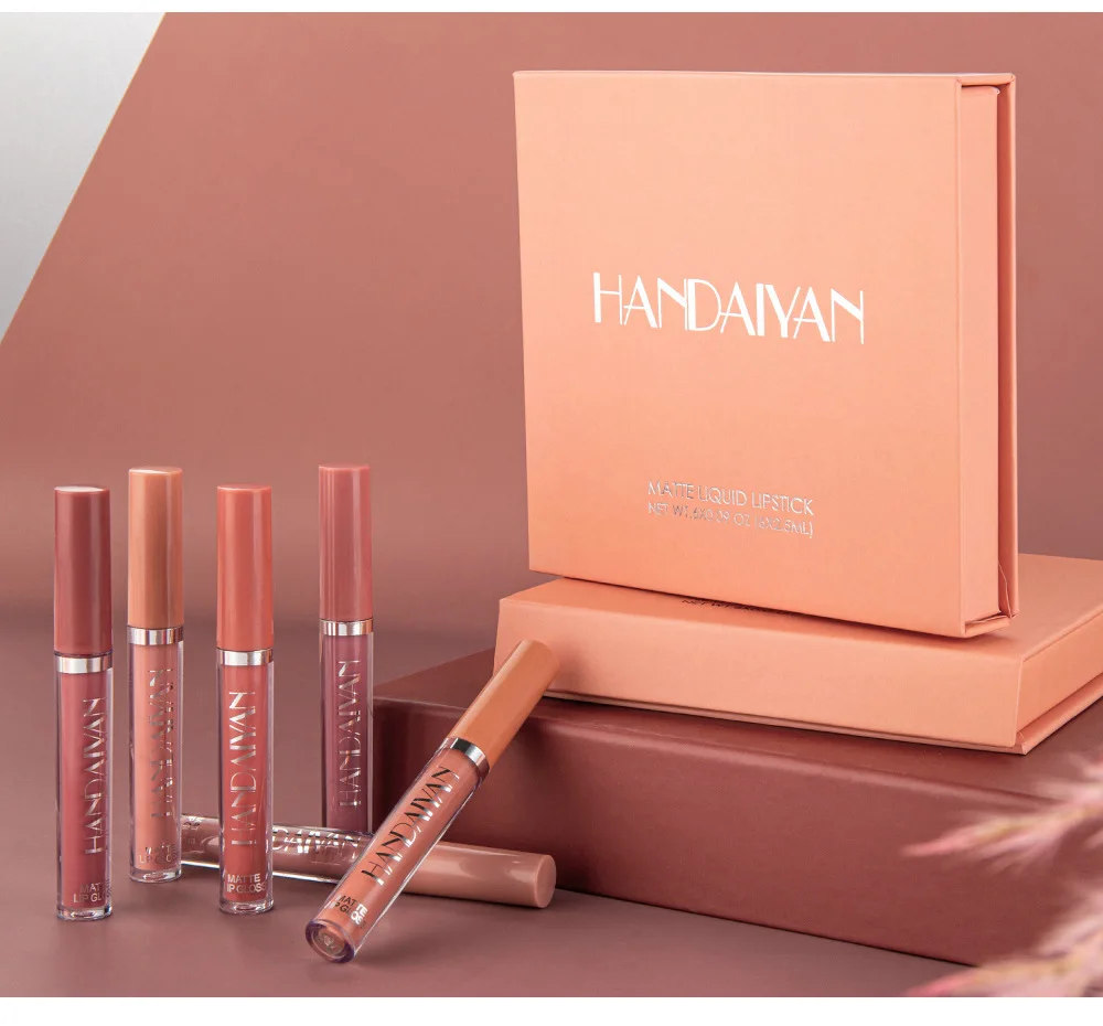HANDAIYAN waterproof cosmetic liquid lipstick halal matte Non Staining Cup Moisturizing Lipstick 6 Lip Color Glaze Set Wholesale