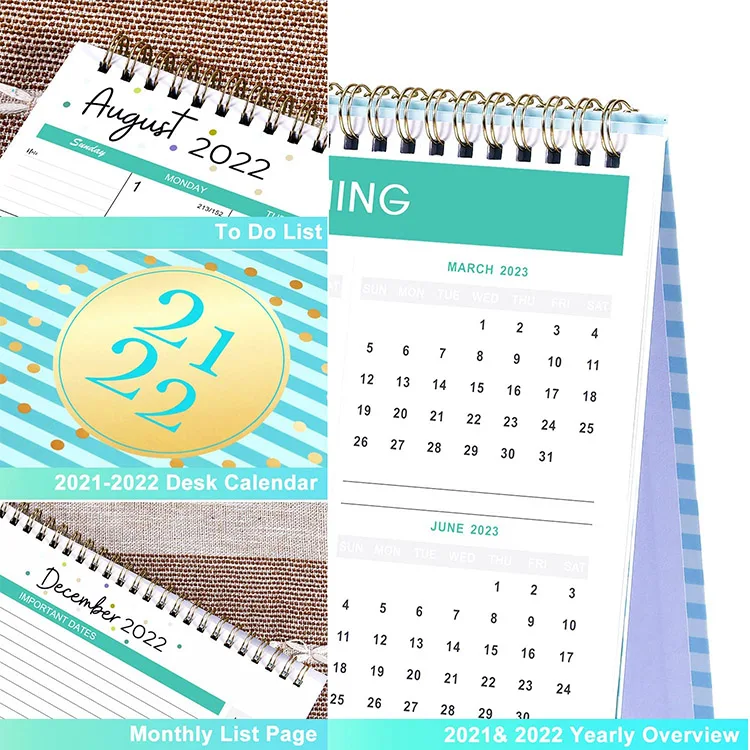 Yearly Wiro Binding Promotional Table Daily Personalized Desktop Custom Desk Calendar 2022 Printers