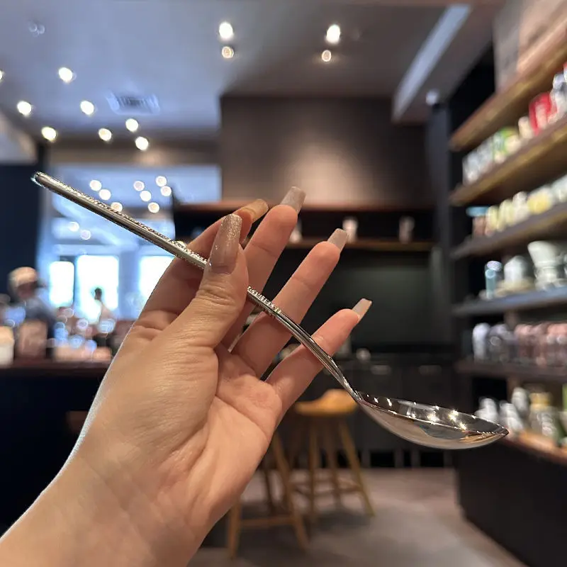 Long Handle Stainless Steel Reticulated Spoon Wedding Serving Dinner and Round Bowl Eating