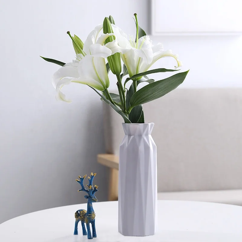 Plastic recycled white flower vase for home decor
