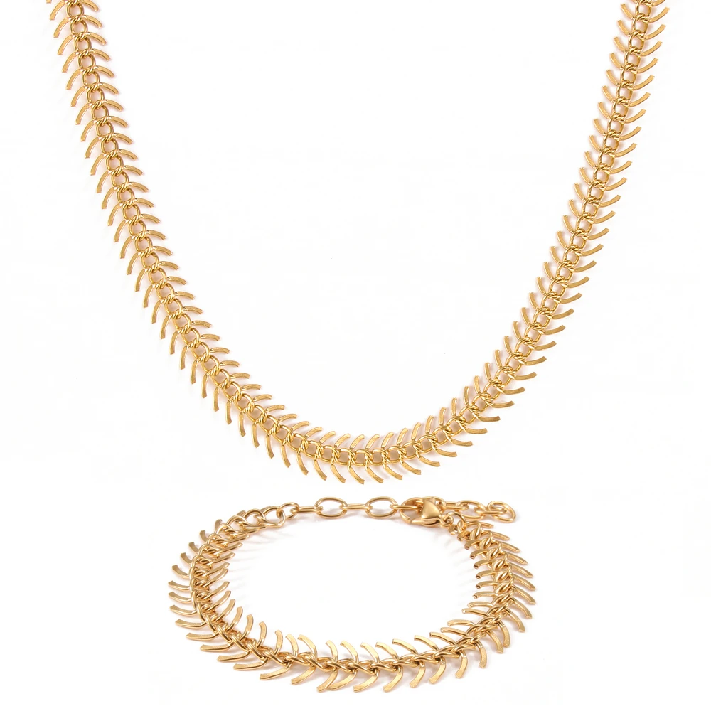 Fashion Jewelry Necklaces Hypoallergenic Tarnish Free PVD 18K Gold Plated Fish Bone Chevron Chain Necklace Women