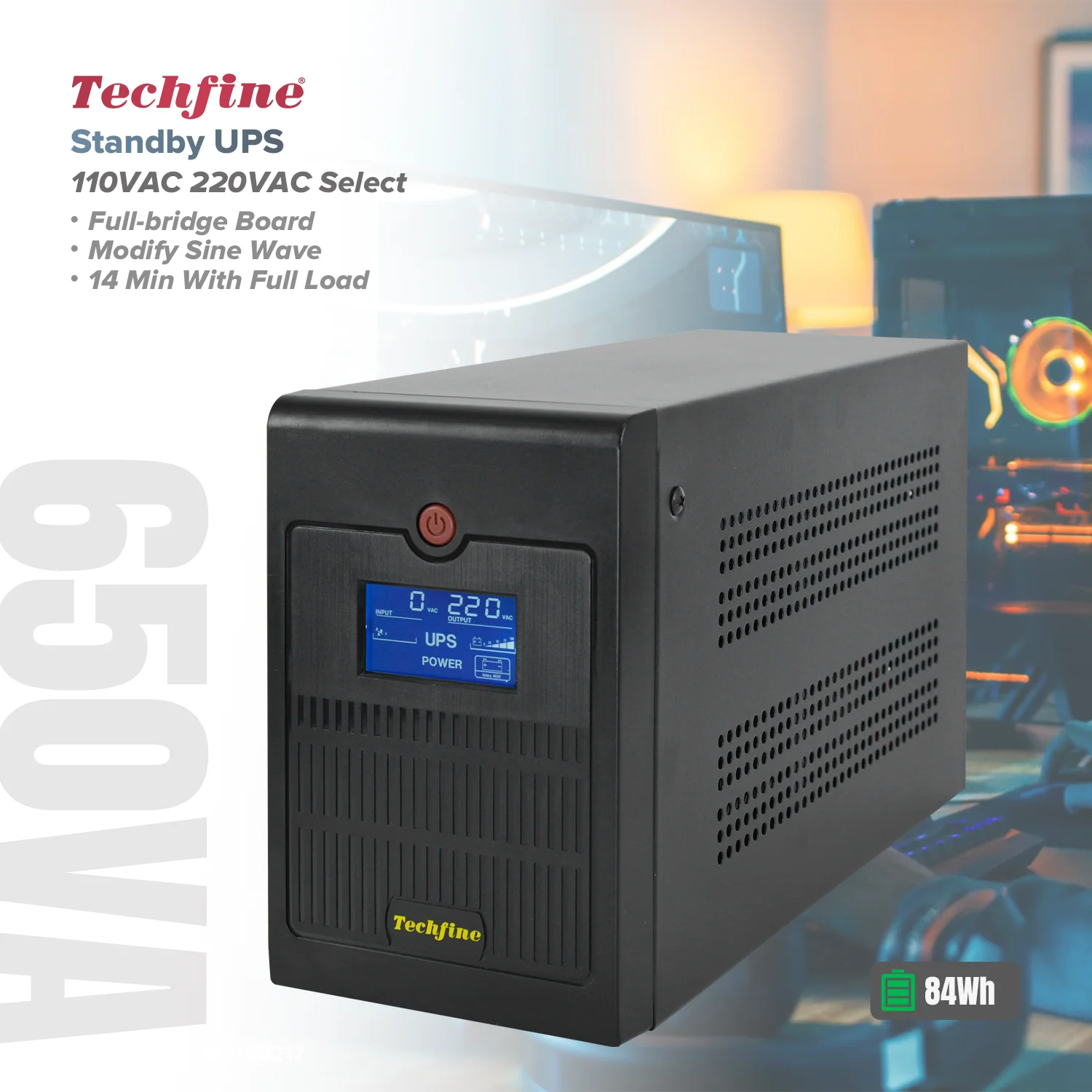 Techfine Offline standby UPS 650 700VA 750VA 360W 220VAC 7AH 9AH battery Compatible 50HZ/60HZ for Computer