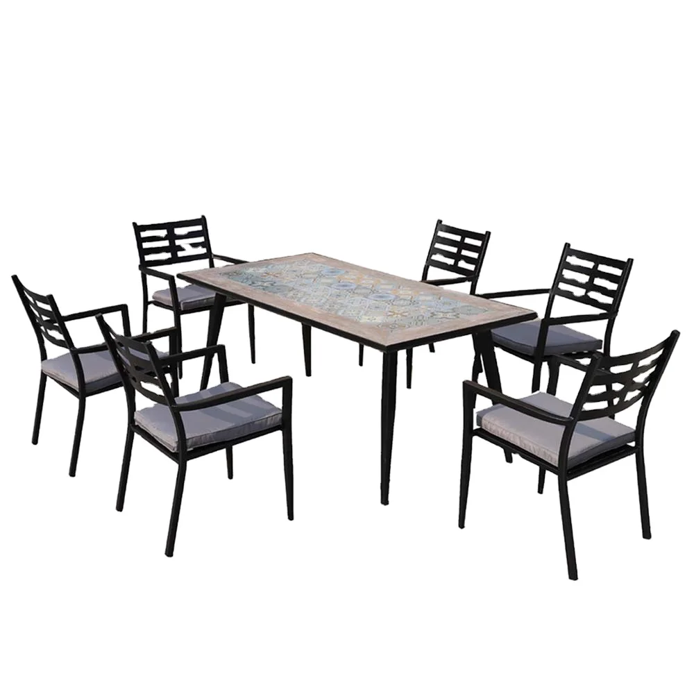 Modern Outdoor Mosaic Bistro Set with Metal Square Table Contemporary Sectional Furniture Design