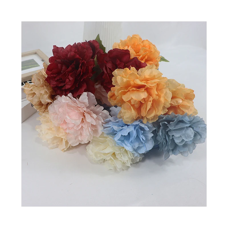 
Factory Outlet 65CM New Handmade Three Head Big Peony Hibiscus High Quality Silk Cloth Artificial Flower Bouquet 