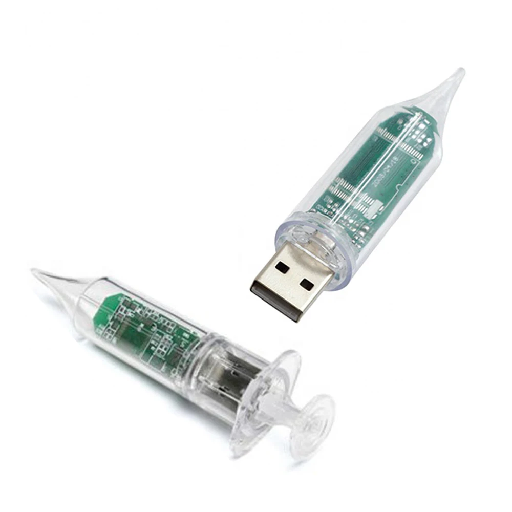 Transparent Syringe Shaped Plastic Usb Stick Usb Flash Drive Syringe Usb Flash Drive Customized Logo