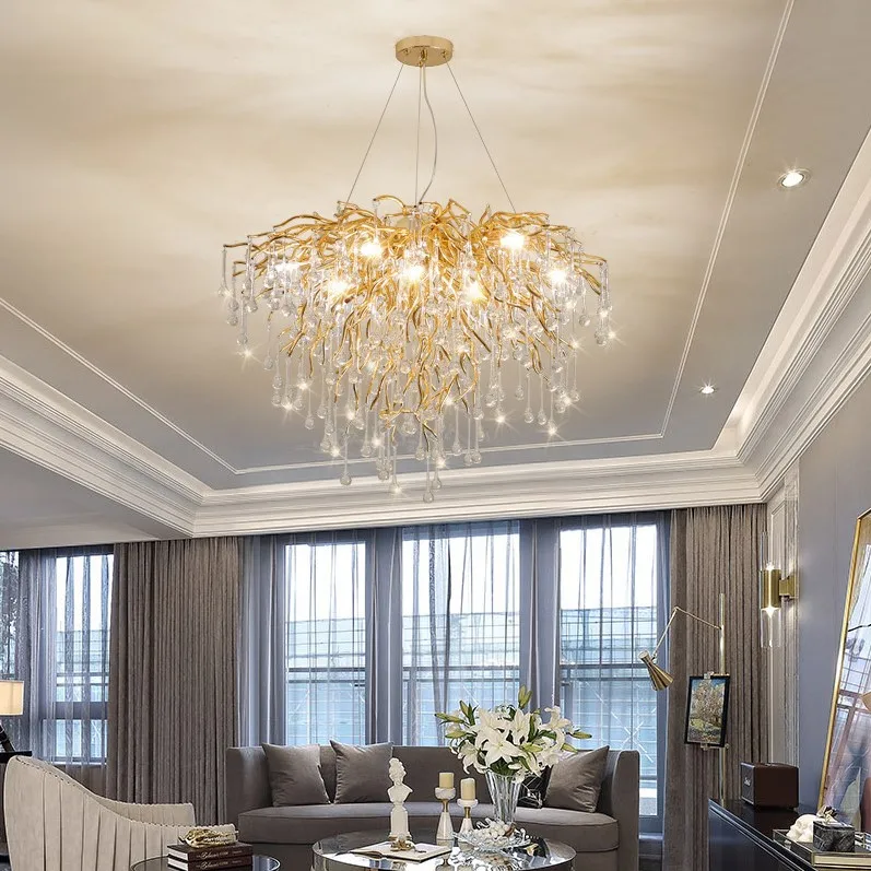 European Tree Lights Raindrop Branch K9 Crystal Lighting Chandeliers For Living Room
