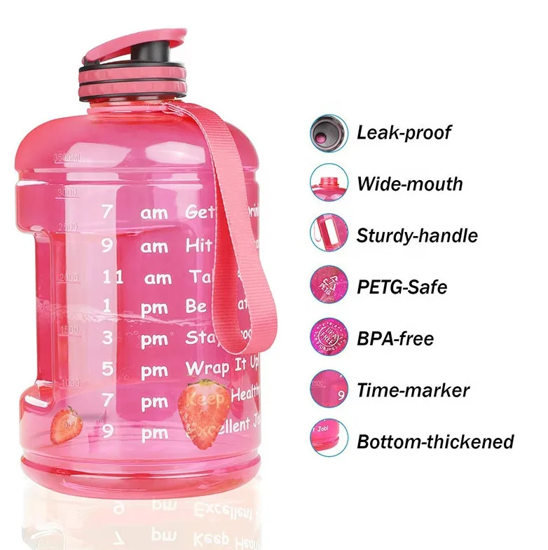 2.2L Half Gallon Gym Customized Sleeve Bodybuilding Bpa Free Big Sports Water Bottle With Case