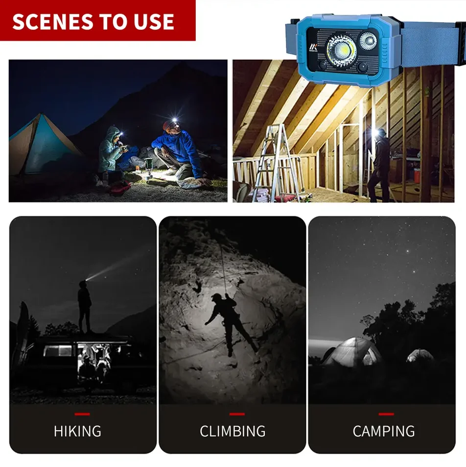 High Power Plastic Sensor Head Light Waterproof Headlamps for Outdoor