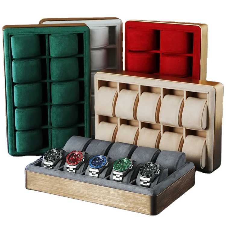 10 and 30 Slots High Quality MDF Wood With Metal Cushion Velvet Watch Storage Tray Watch Pillow Organizer Display Tray Showcase