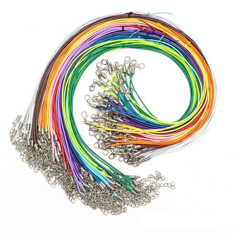 Factory Supply 1.5mm 2mm Handmade Leather Adjustable Braided Rope Necklaces & Pendant Charms Findings Lobster Clasp String Cord