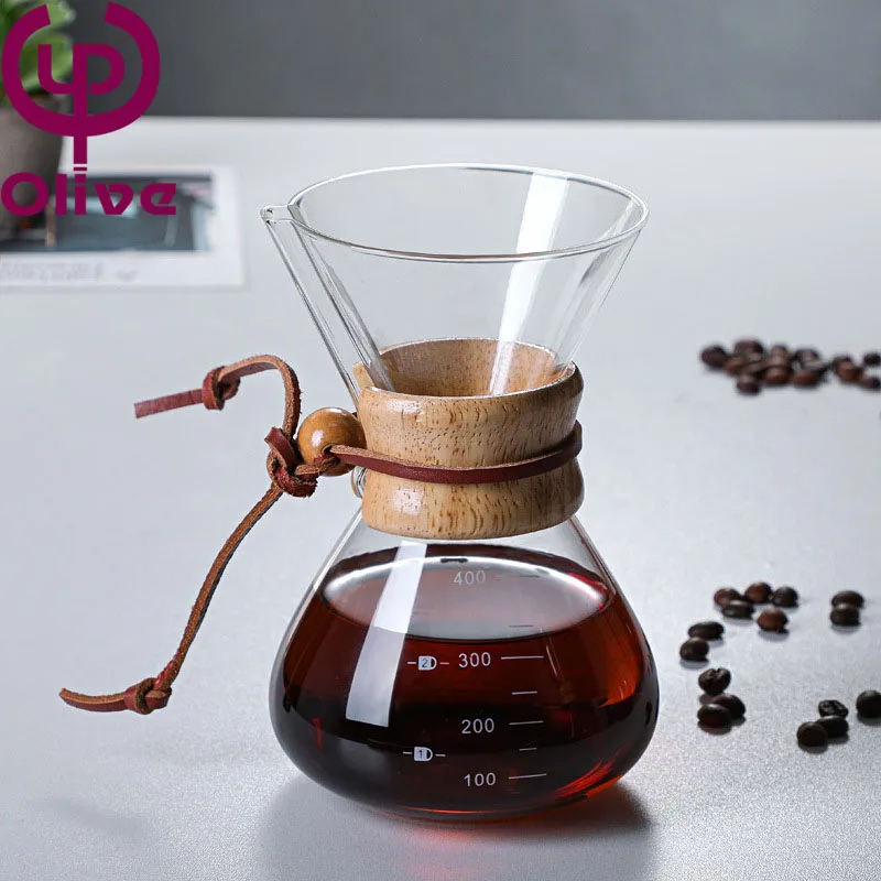 Wooden handle cold brew coffee maker sharing pot drip coffee maker simple flower teapot heat-resistant glass coffee pot
