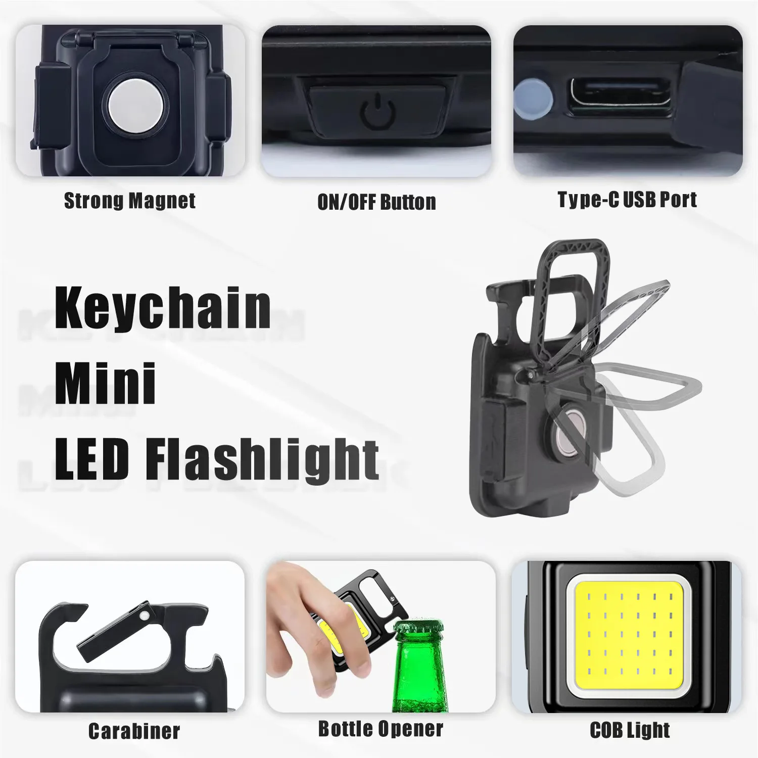 Portable Pocket Flashlight Keychains Work Light USB Rechargeable Camping Small Light Corkscrew Mini LED Flashlight For Outdoor