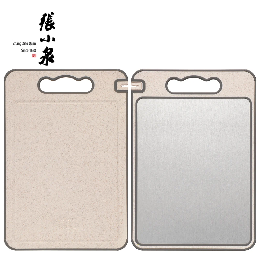 Double-Sided Cutting Board 304 Stainless Steel and Wheat Straw Plastic Chopping Board for Meat and Vegetables Non-Slip edge