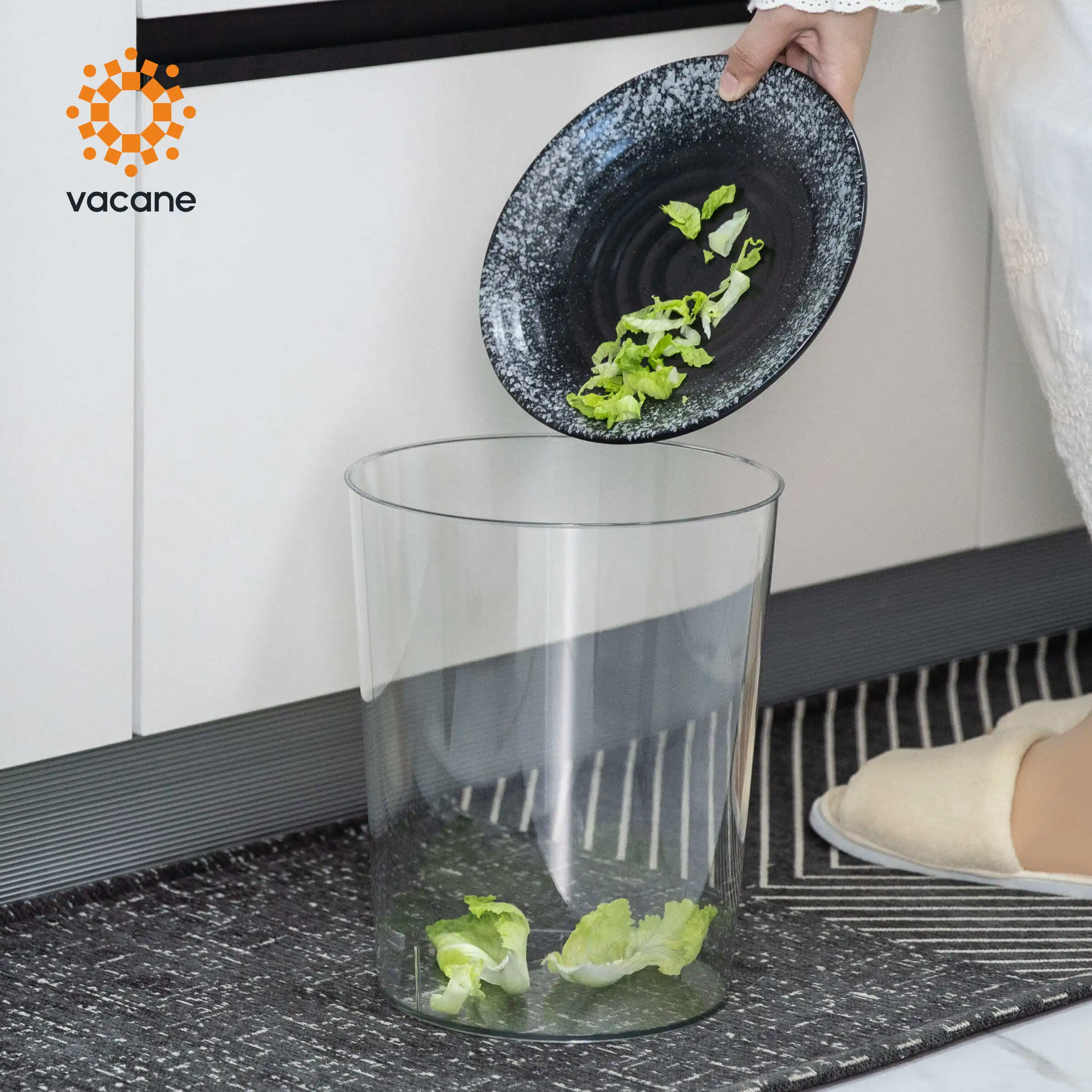 Vacane Stylish Transparent Kitchen Bathroom Round 10L Waste Bin Minimalist PET Plastic Trash Can Garbage Storage Bucket