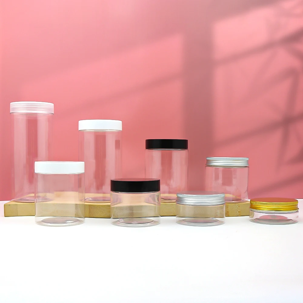 Factory Direct Sale 68mm 50 80 100 120 180 200 250 300 400 500ml Food Honey Cookie Food Jar With Lid Clear PET Spice Plastic Jar