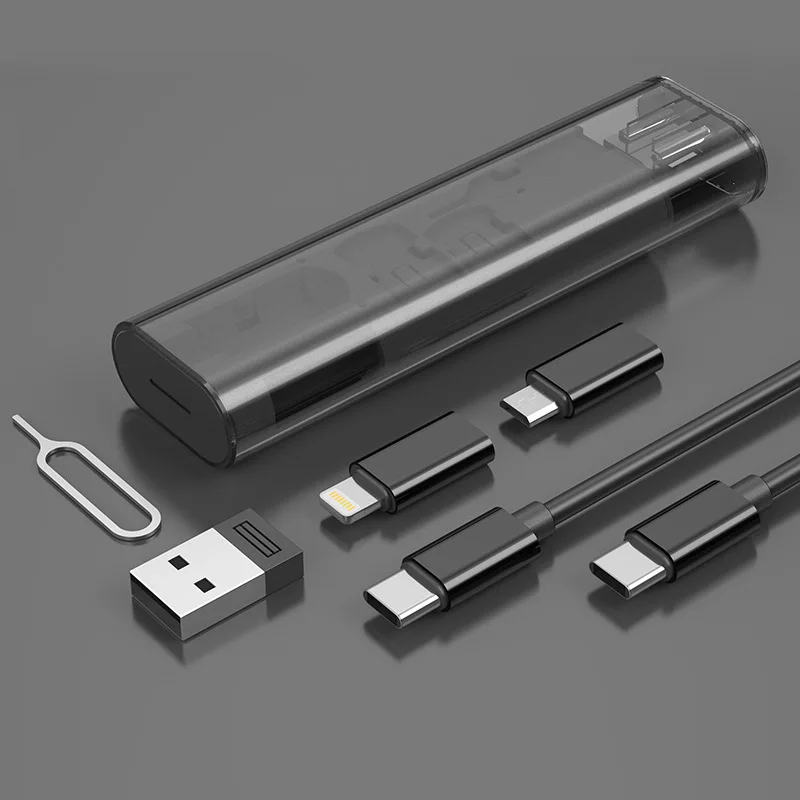 Multi Functional  Travel SD Card  6 in 1 Cable Case Storage Box OTG Adapter Magnetic Micro Type C Charging USB Cable