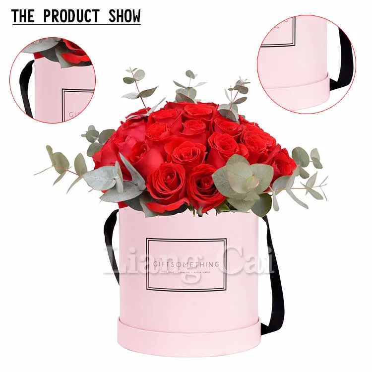 Flower Box with Ribbon Golden Stamping Logo Gift or Craft gift box flower wholesale factory round rose flower boxes