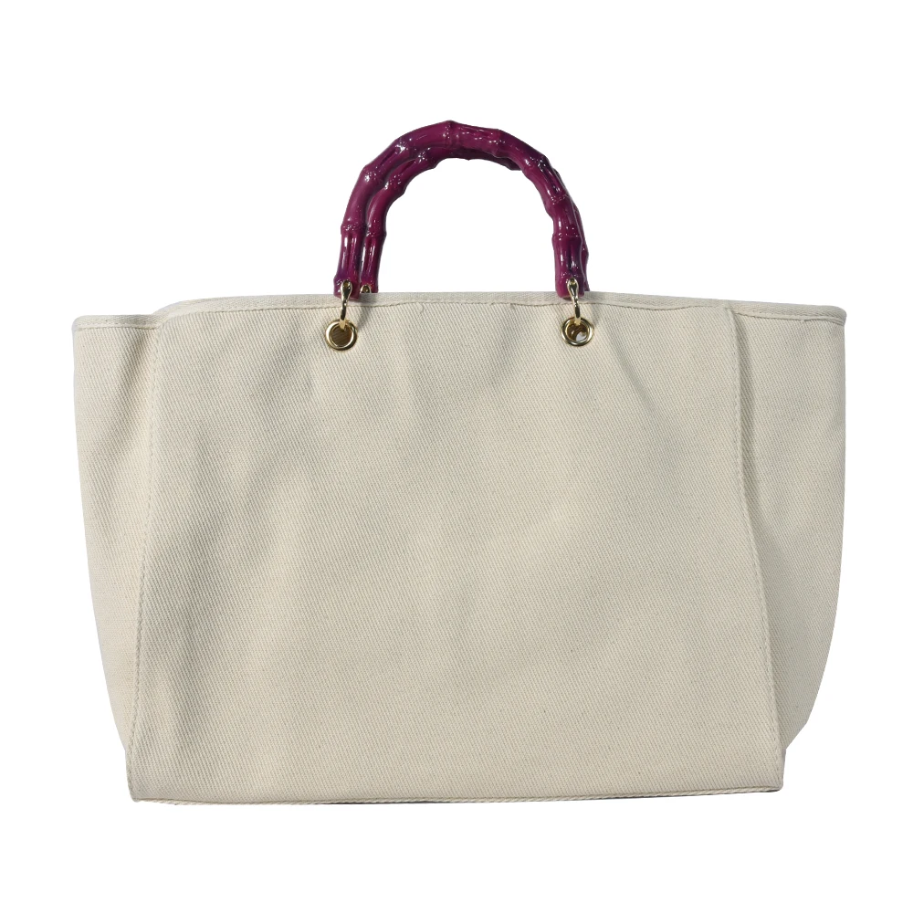 High quality bamboo handle bags women handbags ladies canvas tote bag
