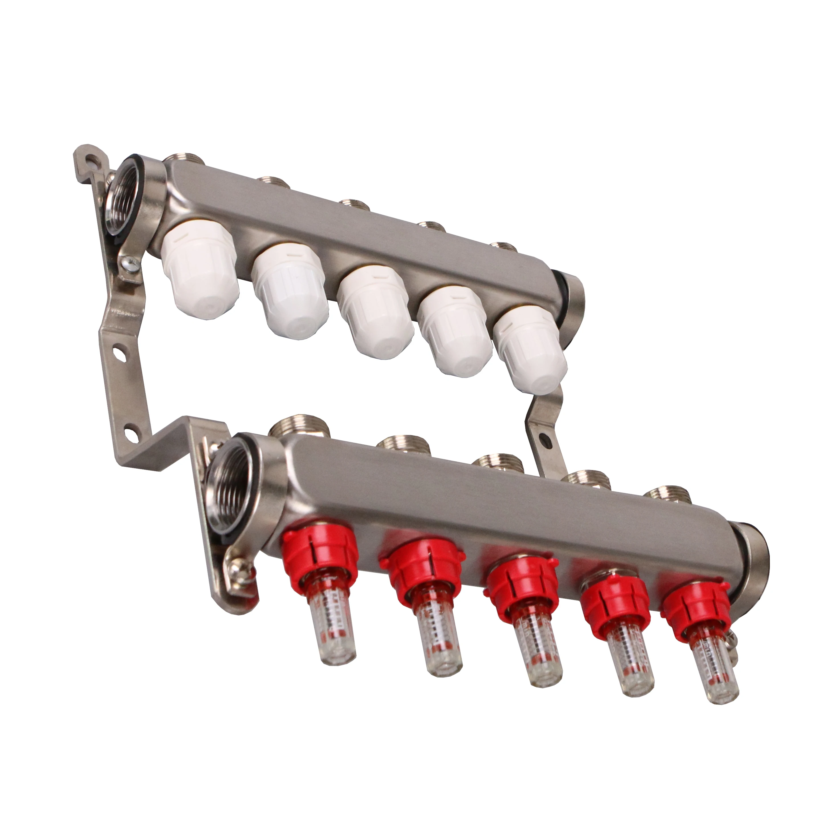 hot sale 5 way stainless steel water distributor heating manifold with manually flow meter