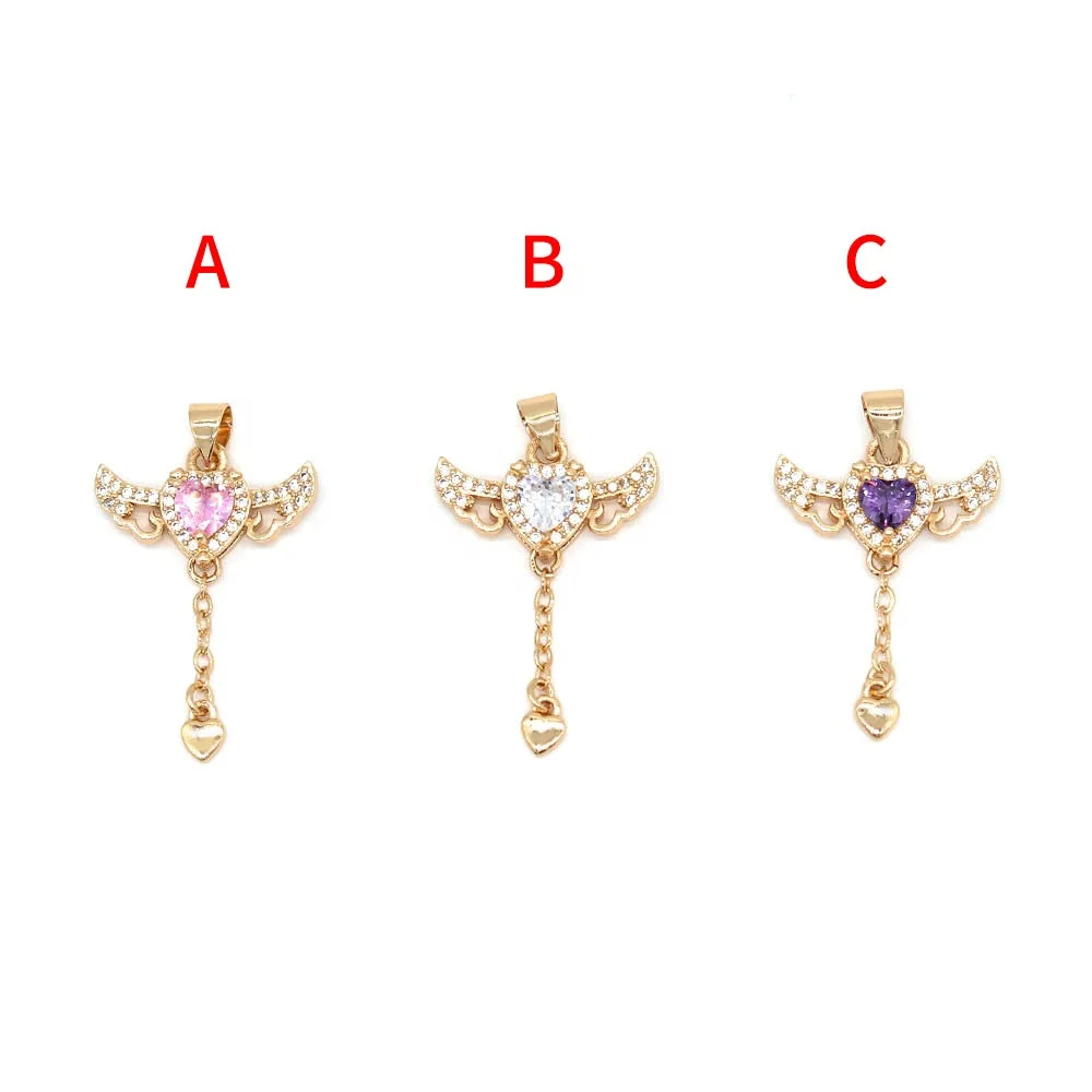 Fashion Cupid Angel Wings Tassel Love Pendant Heart Necklace Moving Small Wings Chain Zircon Necklace for Women Clavicle Chain