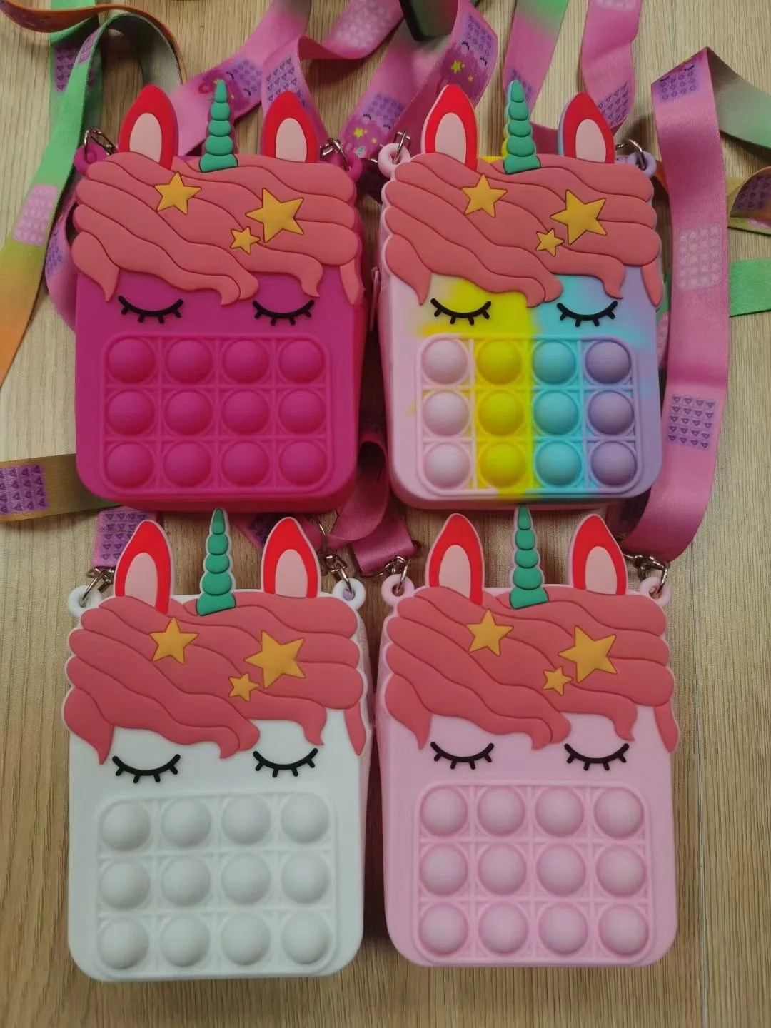 Newest Design Rainbow Silicone  Pop Butterfly&hamburger&unicorn Fidget Bag Zipper Closure fidget Cross Body Bag&Handbag