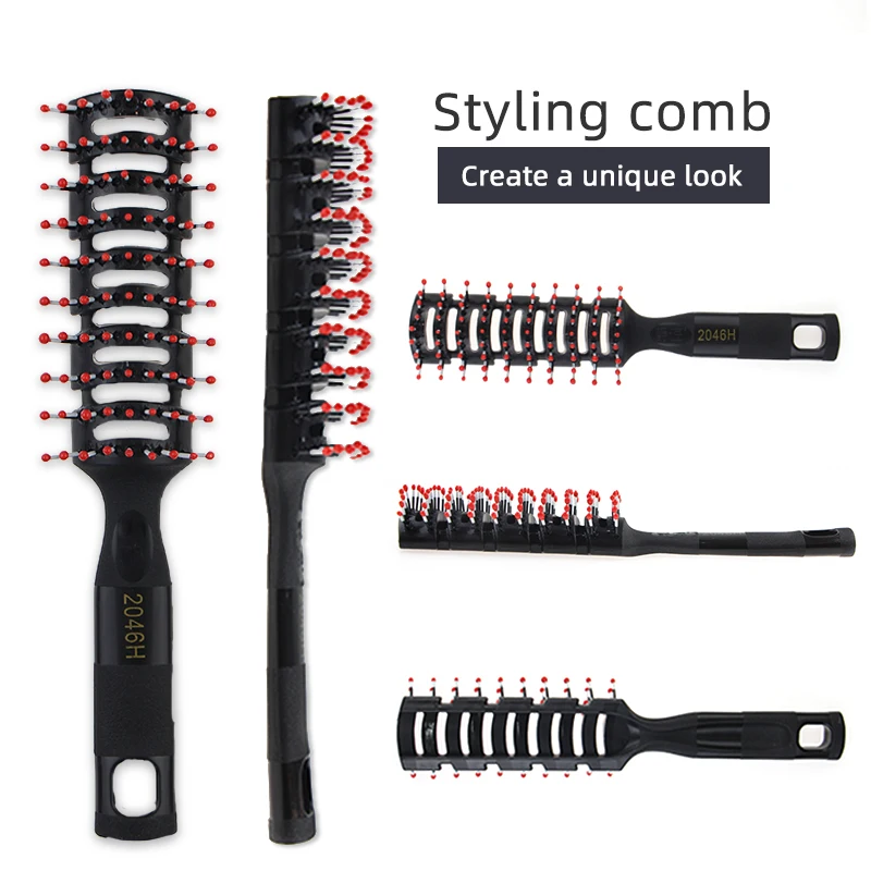 Masterlee Brand Black Bristle Plastic Rib Brush For Hair Profession Salon