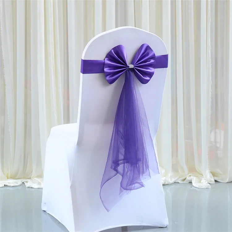 party accessories tulle tassel chair sashes satin bow-tie gold chair sashes chair bands for wedding decoration