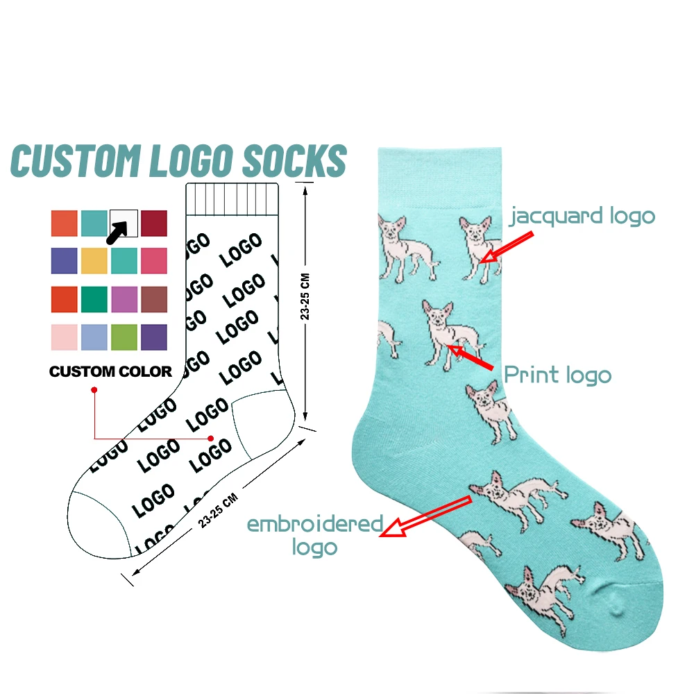 Wholesale OEM cotton fitness unisex crew personalized design packaging customized Jacquard embroidery print custom logo socks