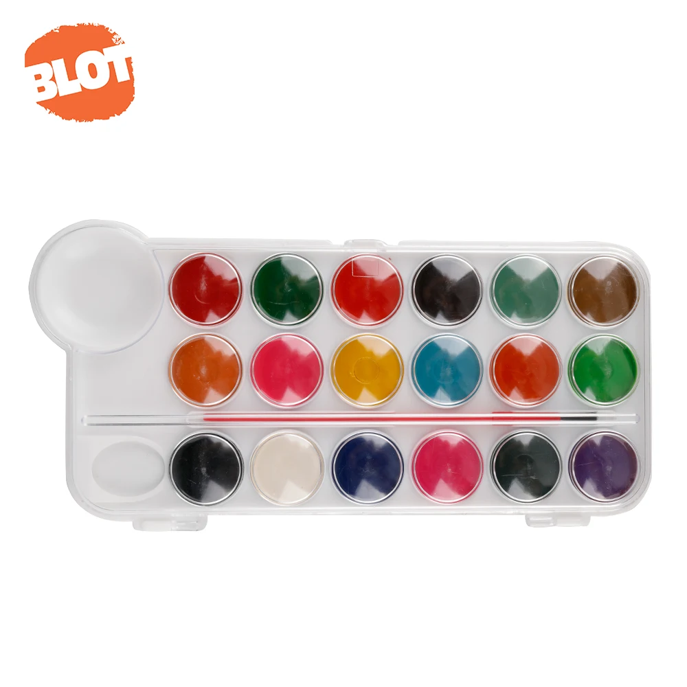 BLOT 8 12 18 Colors  Non-toxic Dry Water Color Cake Pan ,Solid Watercolor Paint Set With Palette and Brush