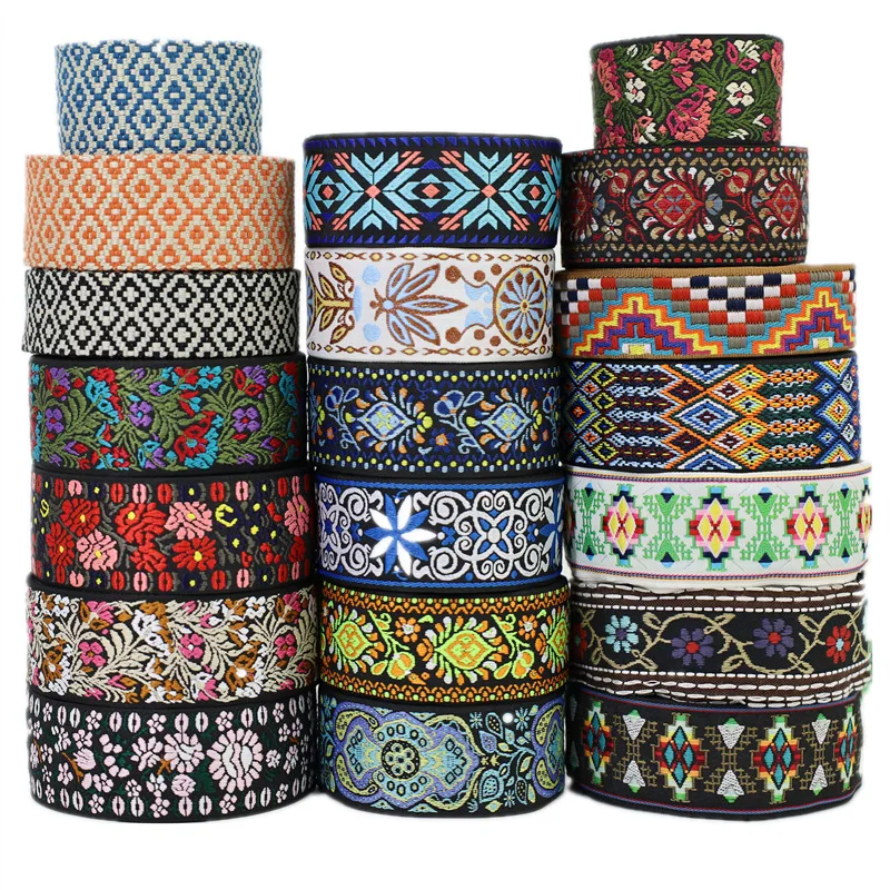 Woven Webbing Ribbon 50mm, Colorful Webbing Strap, Ethnic Jacquard Polyester Webbing