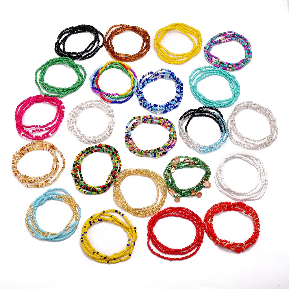Women Boho Layered Waist Beads Elastic Belly Beads Body Chain Colorful Beach Bikini Body Jewelry Accessories