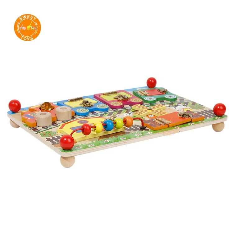 Baby Activity Play Wooden Lock Toy, Latch Sensory Activity Discovery Boards Activity Board For Kids