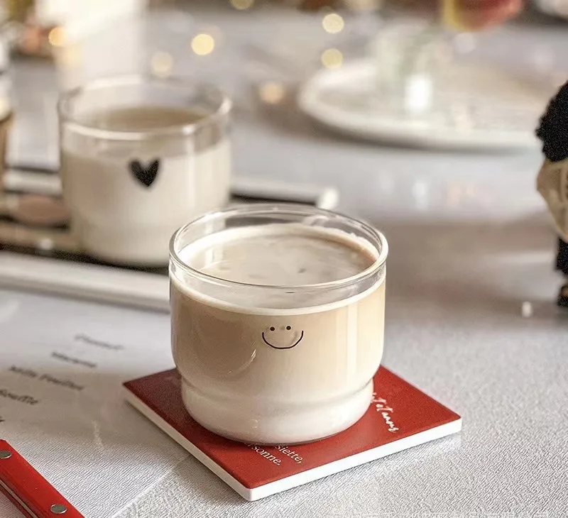 300ml Smiling face, loving heart handmade glass tumbler glass cups for tea and coffee candle holder Dessert Bowl