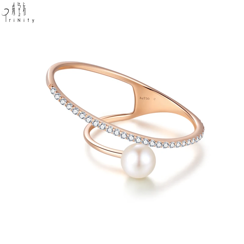 Fashion Stylish High Quality 18K Solid Gold Diamond Ring Jewelry FreshWater Pearl Rings For Women and Girls Christmas Gift