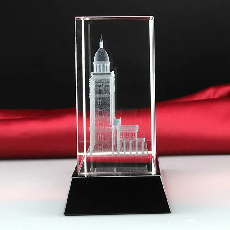 Custom 3D Engraving Building Model Inside Crystal K9 Crysal 3D Laser Crystal Souvenir Cube Crystal Paperweight Gift