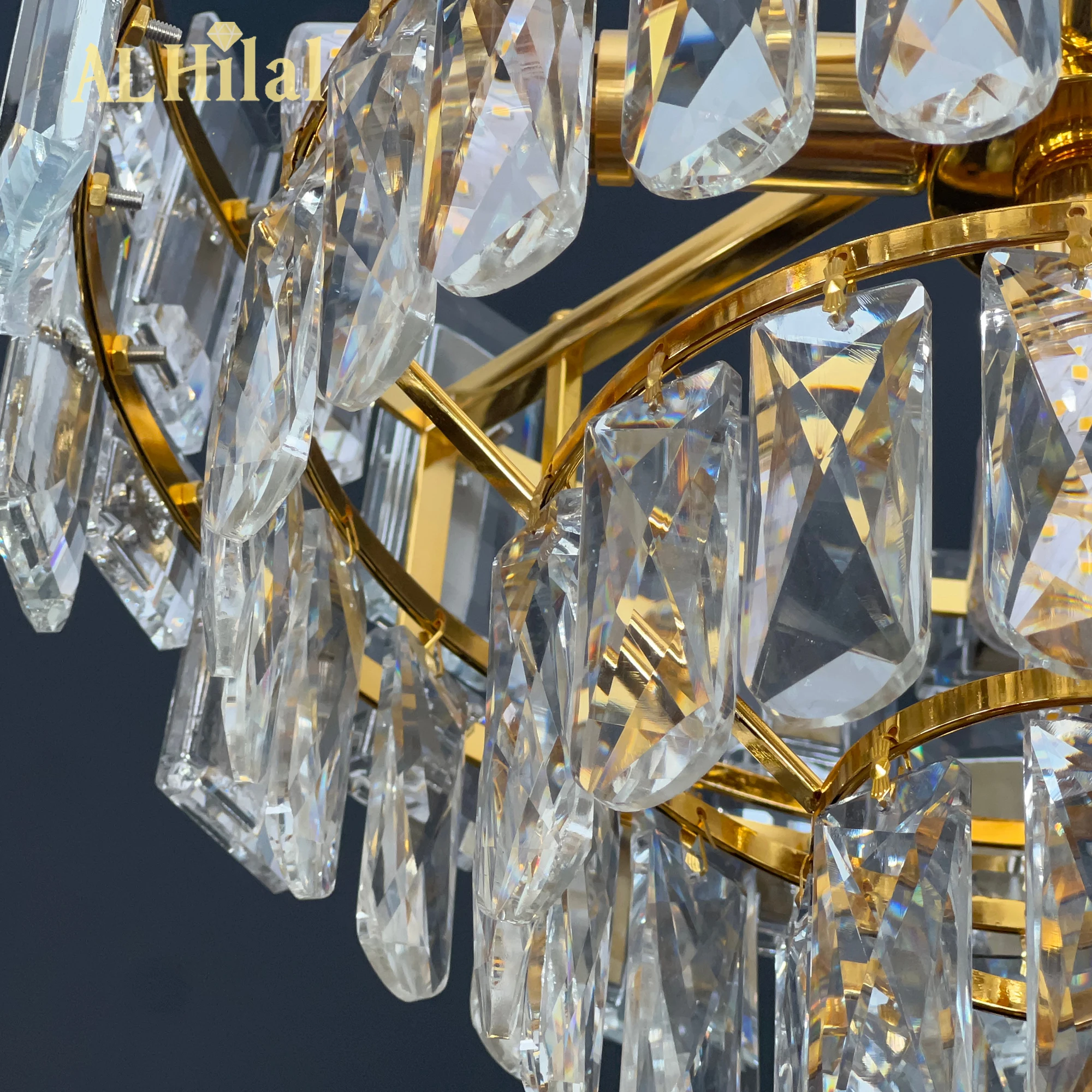 Modern Round Crystal Chandeliers For Dining Room 3 Tiers 7 Lights Luxury K9 Crystal Pendant Light