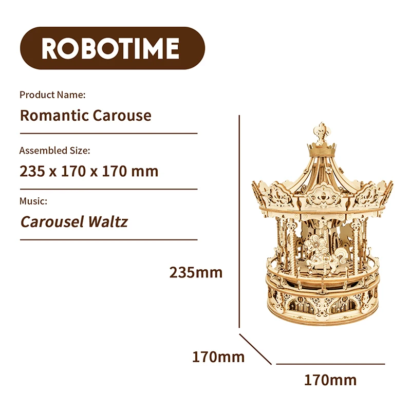 Robotime  Valentines Gifts AMK62 Romantic Carousel 3D Wooden toys Diy Handmade Assembled Jigsaw Puzzle Pieces