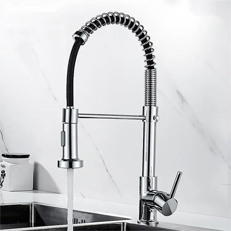 Brass Spring torneira monocomando gourmet de cozinha goumert pull down out Tap kitchen sink taps chrome faucet