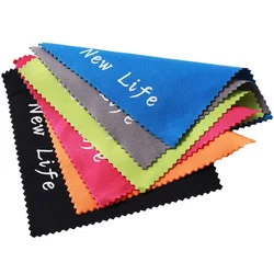 Soft and thin double sided microfiber suede cloth silk screen printing zigzag edge micro fiber glass cleaning cloths