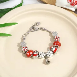 Laodun Fashion New Christmas Style Bracelet Snowflake Bell Pendant Bracelet with Creative Metal Texture Beads Bracelet