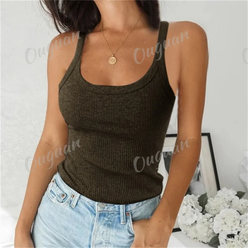 2022 Summer Women SleevelessVest High Quality Knitted Camis U-Neck Tank Tops Casual Solid Color Basic Camisole For Female
