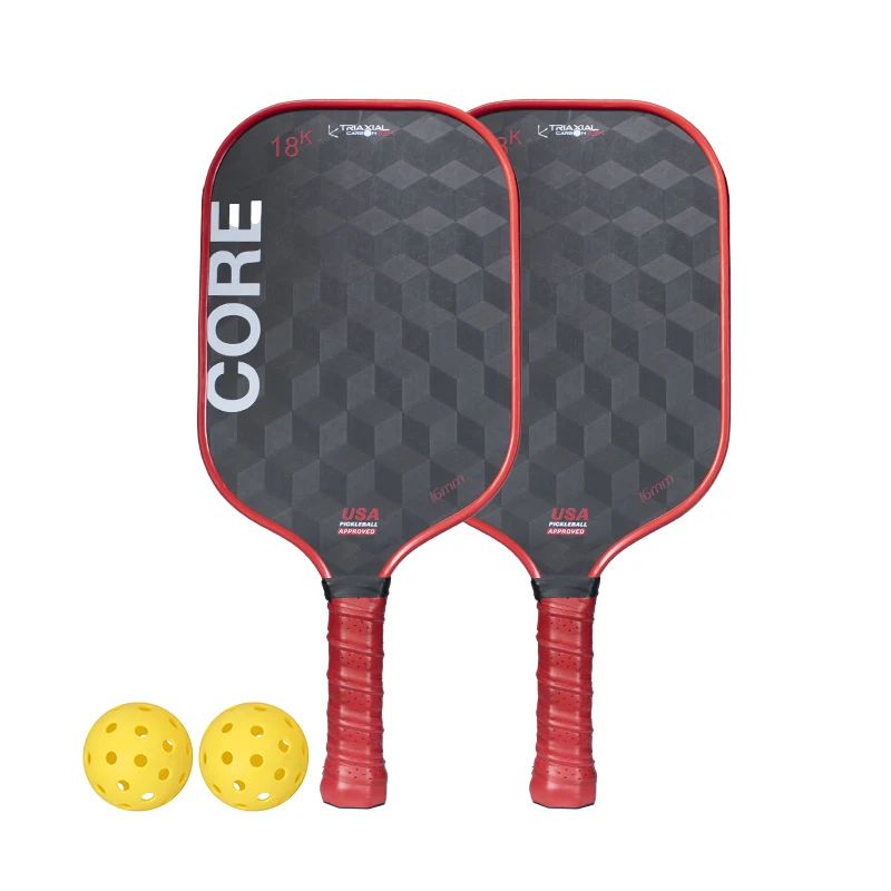 18K Carbon Fiber Red Pickleball Paddle Grip With 4 ball Toray T700 Pickle Ball Rackets Set Of 2 Racket Wholesale