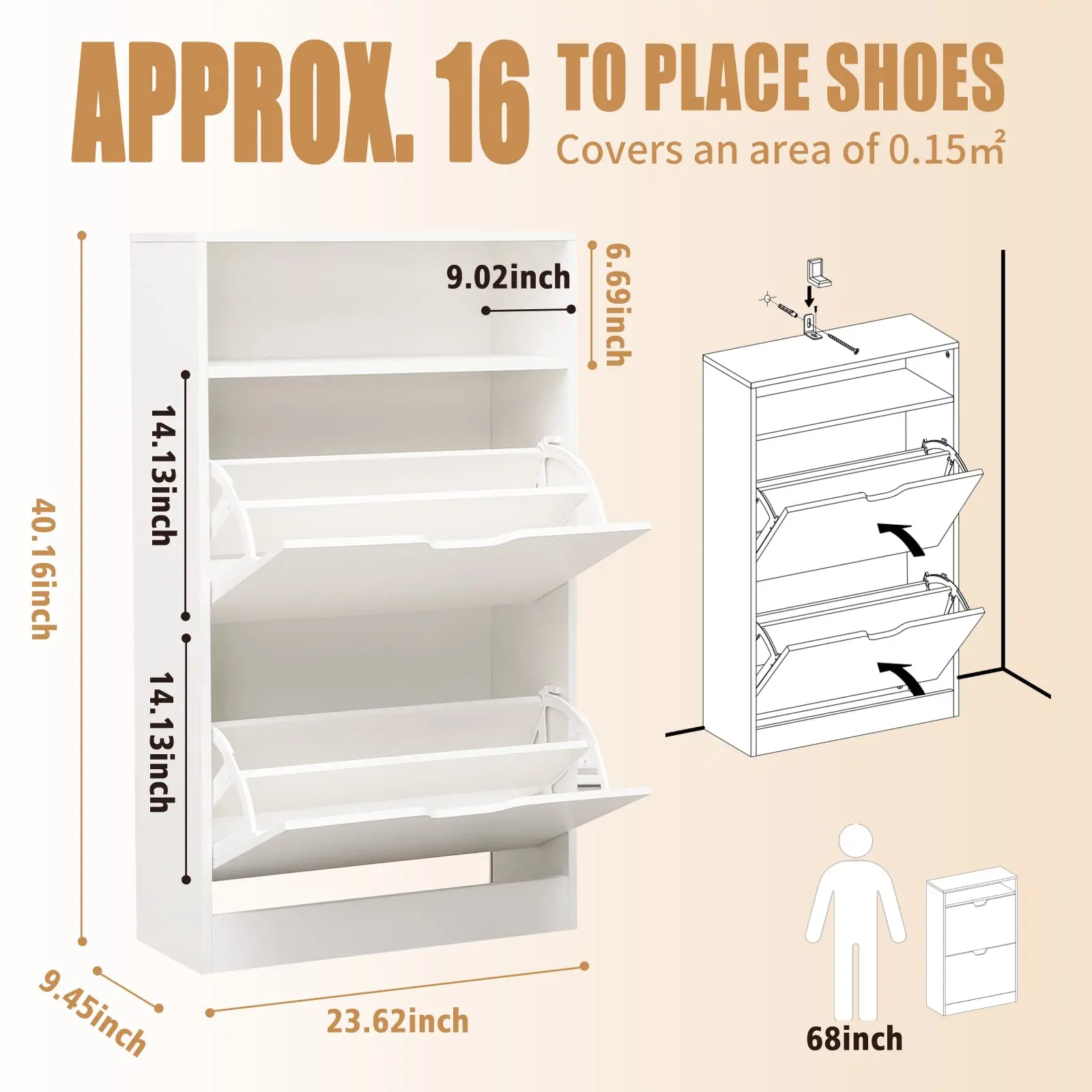 5 tier shoe cabinet closet shoe storage organization entryway cabinet rattan shoe rack for door with pocket