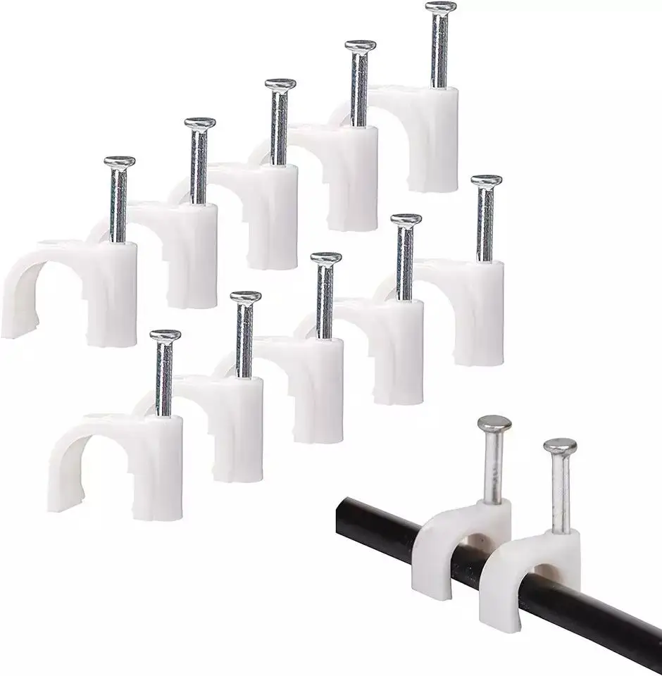High Quality Plastic circle cable white nail cable clips 1.8*23, 2.0*18 steel concrete nails