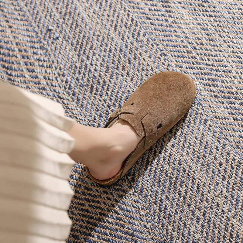 Genuine Leather Thick-soled Closed-toe Half-slippers For Women Summer Outdoor Slippers