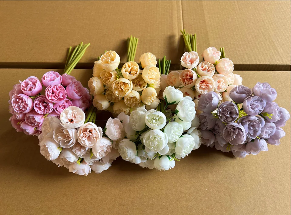 2023 boho Silk cheap fake artificial flower bouquet rose flowers bulk for bride bouquet wedding decorations