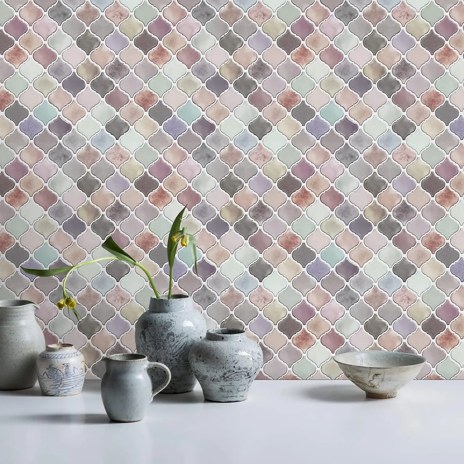 Arabesque Tile Peel and Stick Backsplash, 12 X12 inch Backsplash Tile for Kitchen Peel and Stick, Self Adhesive Wall Tile Stick